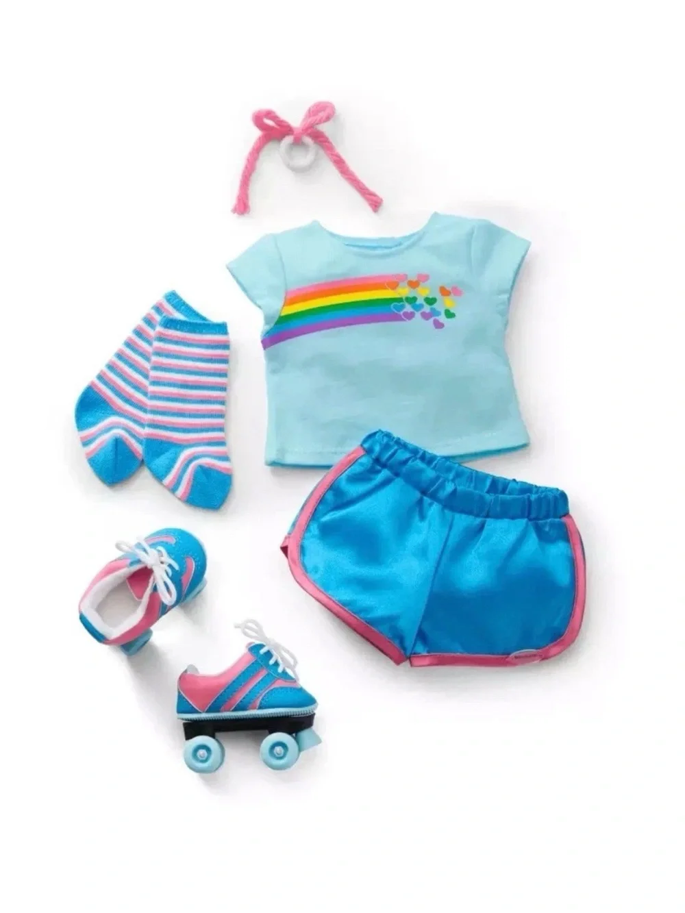 NIB AMERICAN GIRL JULIE SUMMER SKATING OUTFIT-Roller Skates Shorts Top 18” Doll